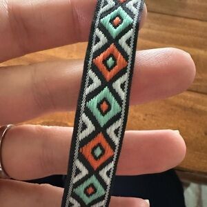 Handwoven Black Necklace with Mint Green & Coral Diamond Pattern